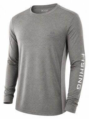 Men's Gray Long-Sleeve Swim Rash Guard - Fishing Print